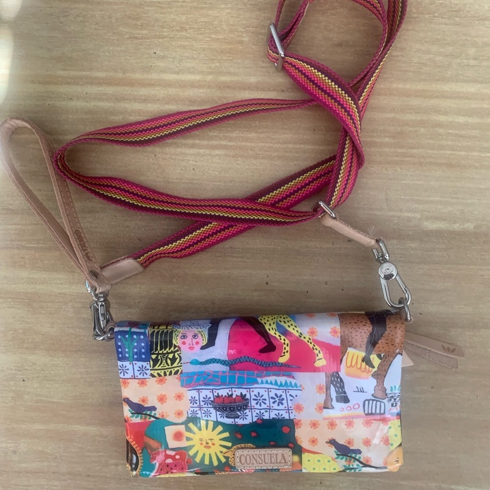 Consuela Multicolor Printed Crossbody Bag with Pink, Yellow & Blue Accents